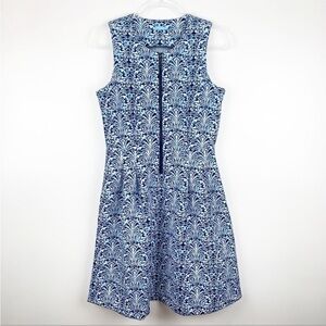 J. McLaughlin Blue Patterned Scuba Zip Front A-Line Active Dress